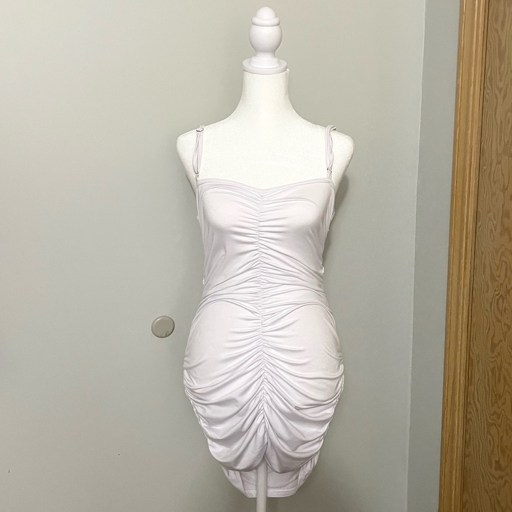 🔺SOLD🔻Ruched Bodycon White Mini Dress